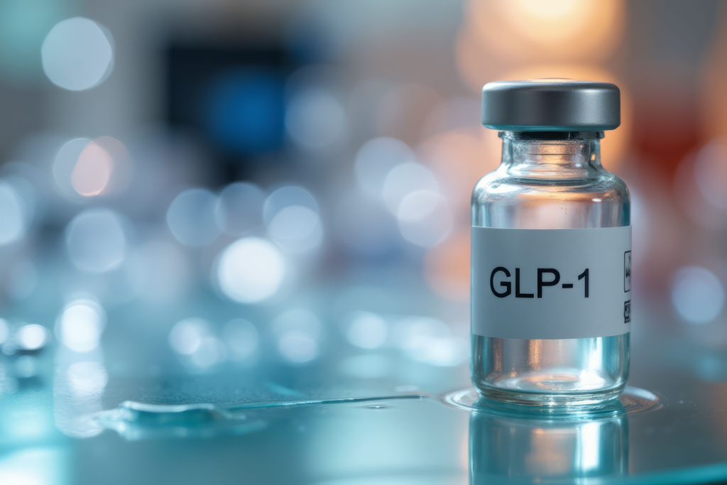 GLP-1 buteliukas su etikete, receptinis vaistas