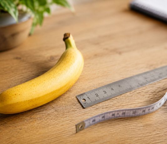 Iki kiek metų auga varpa ir kada augimas visiškai sustoja Iki kiek metų auga varpa, bananas šalia metalinės liniuotės ir matavimo juostos ant medinio stalo
